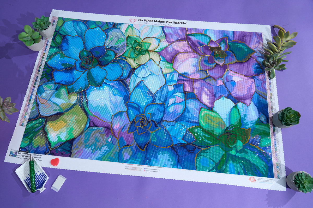 Diamond Painting Succulents 33" x 22" (83.7cm x 55.8cm) / Square with 72 Colors including 5 ABs and 1 Iridescent Diamond and 3 Fairy Dust Diamonds / 75,264