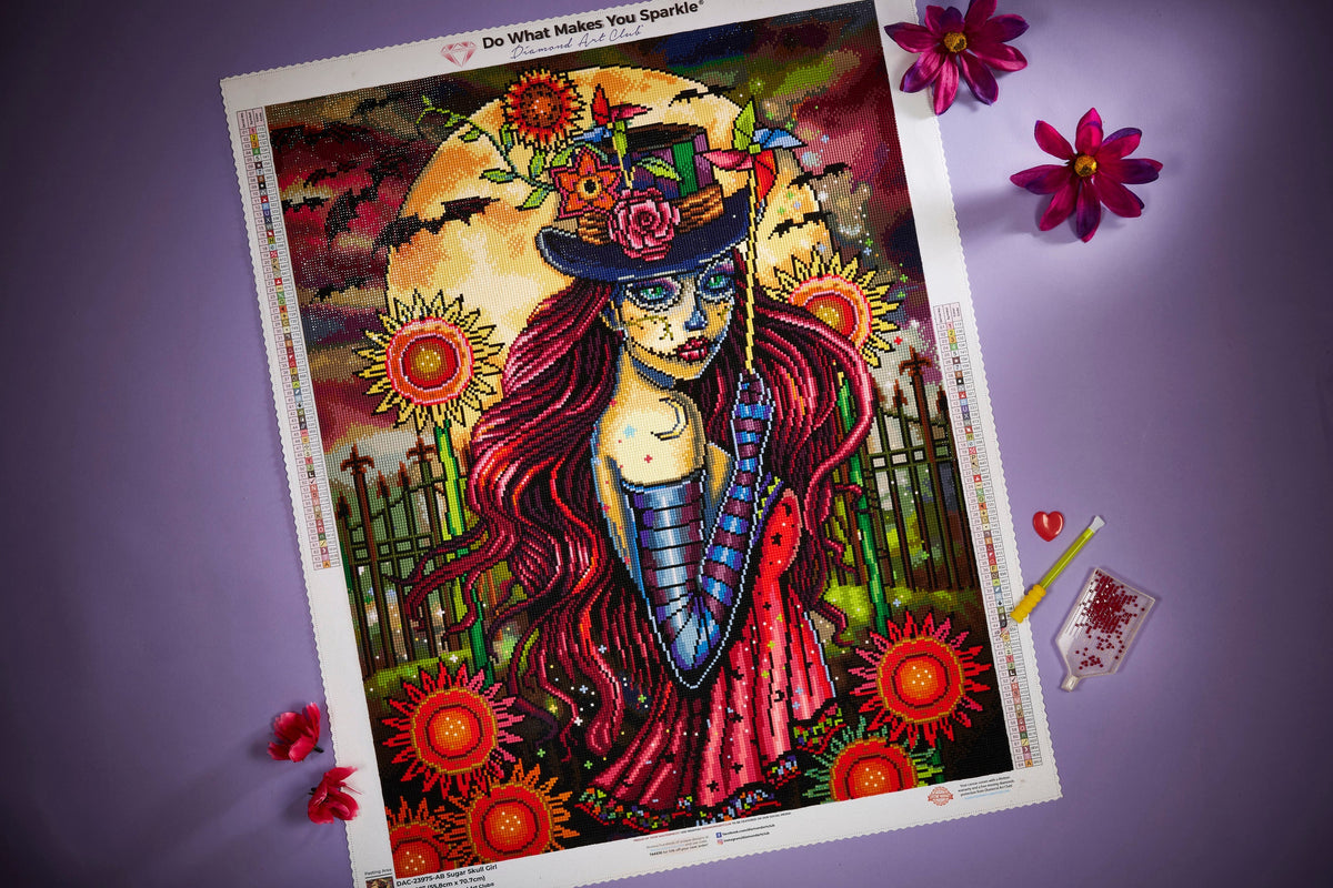 Diamond Painting Sugar Skull Girl 22" x 28" (55.8cm x 70.7cm) / Square with 64 Colors including 5 ABs / 63,616