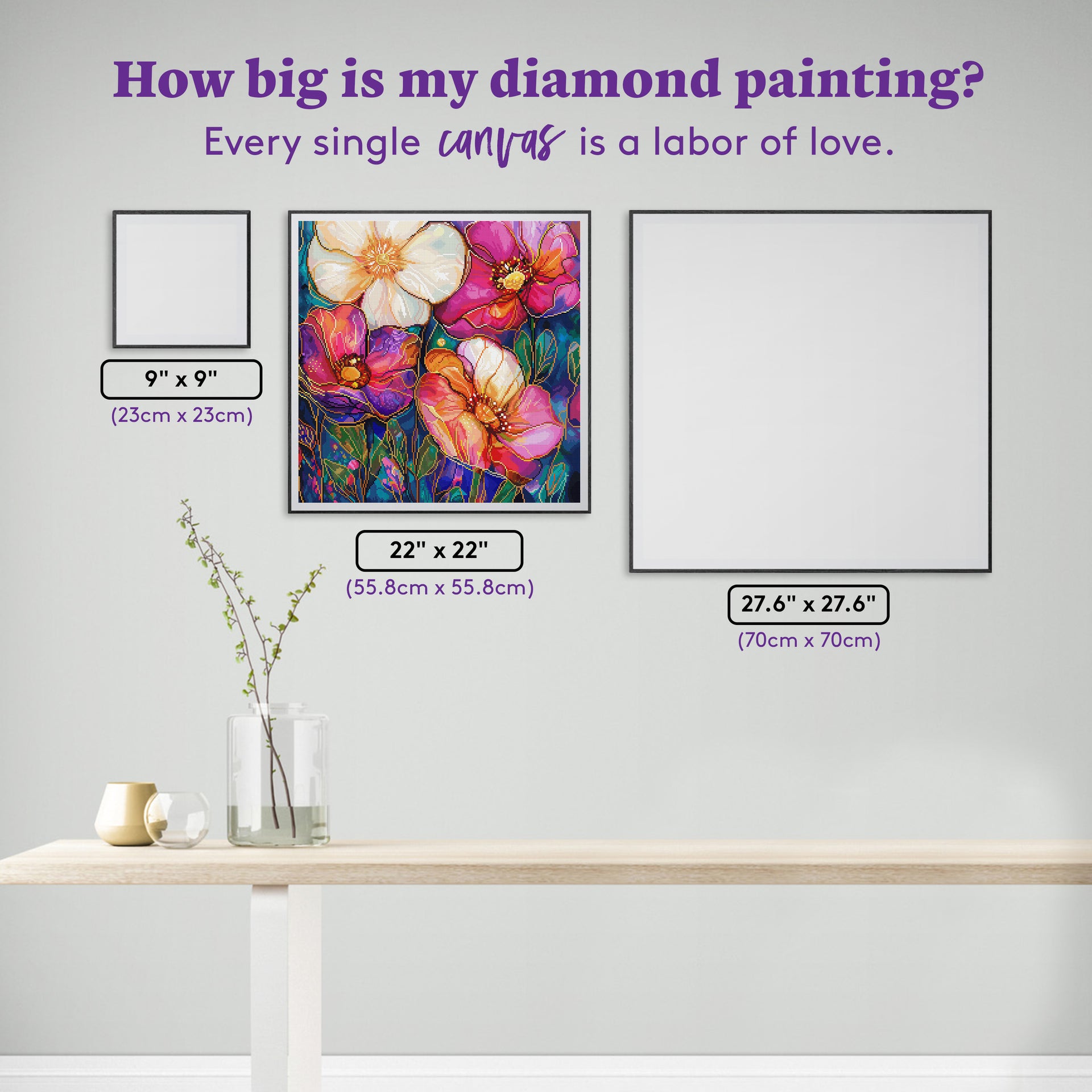 Diamond Painting Summer Colors 22" x 22" (55.8cm x 55.8cm) / Square with 86 Colors including 2 ABs and 1 Iridescent Diamond and 5 Fairy Dust Diamonds / 50,176