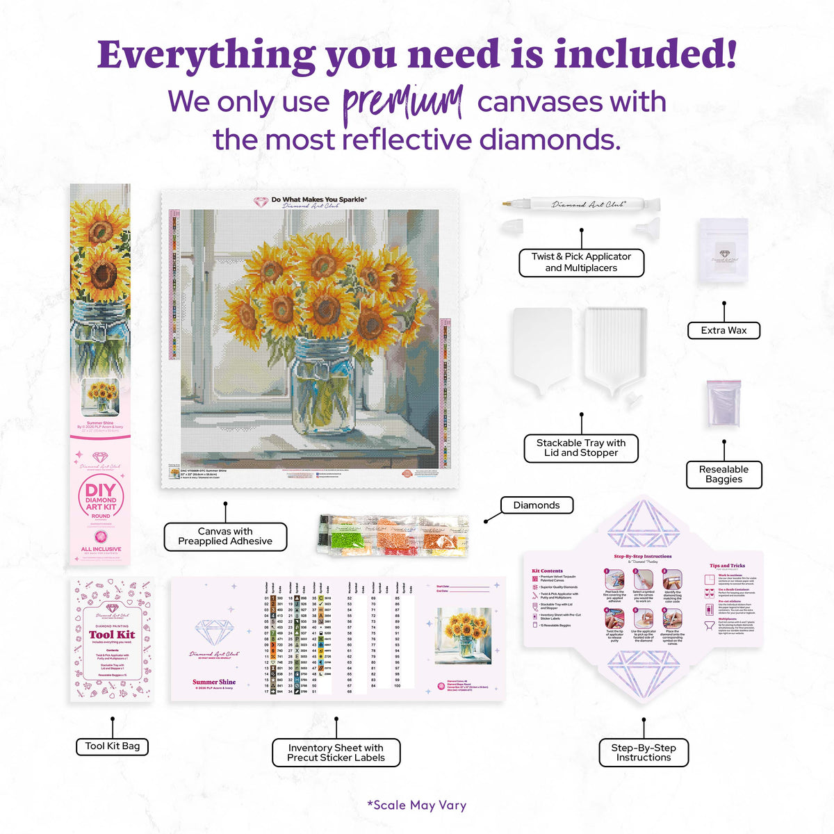 Diamond Painting Summer Shine 22" x 22" (55.6cm x 55.6cm) / Round with 48 Colors including 3 ABs and 4 Fairy Dust Diamonds / 40,804