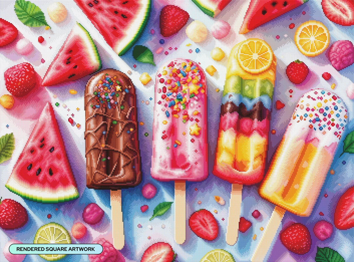 Diamond Painting Summer Treats 34.7" x 25.6" (87.9cm x 65cm) / Square with 80 Colors including 3 ABs and 6 Fairy Dust Diamonds / 92,133