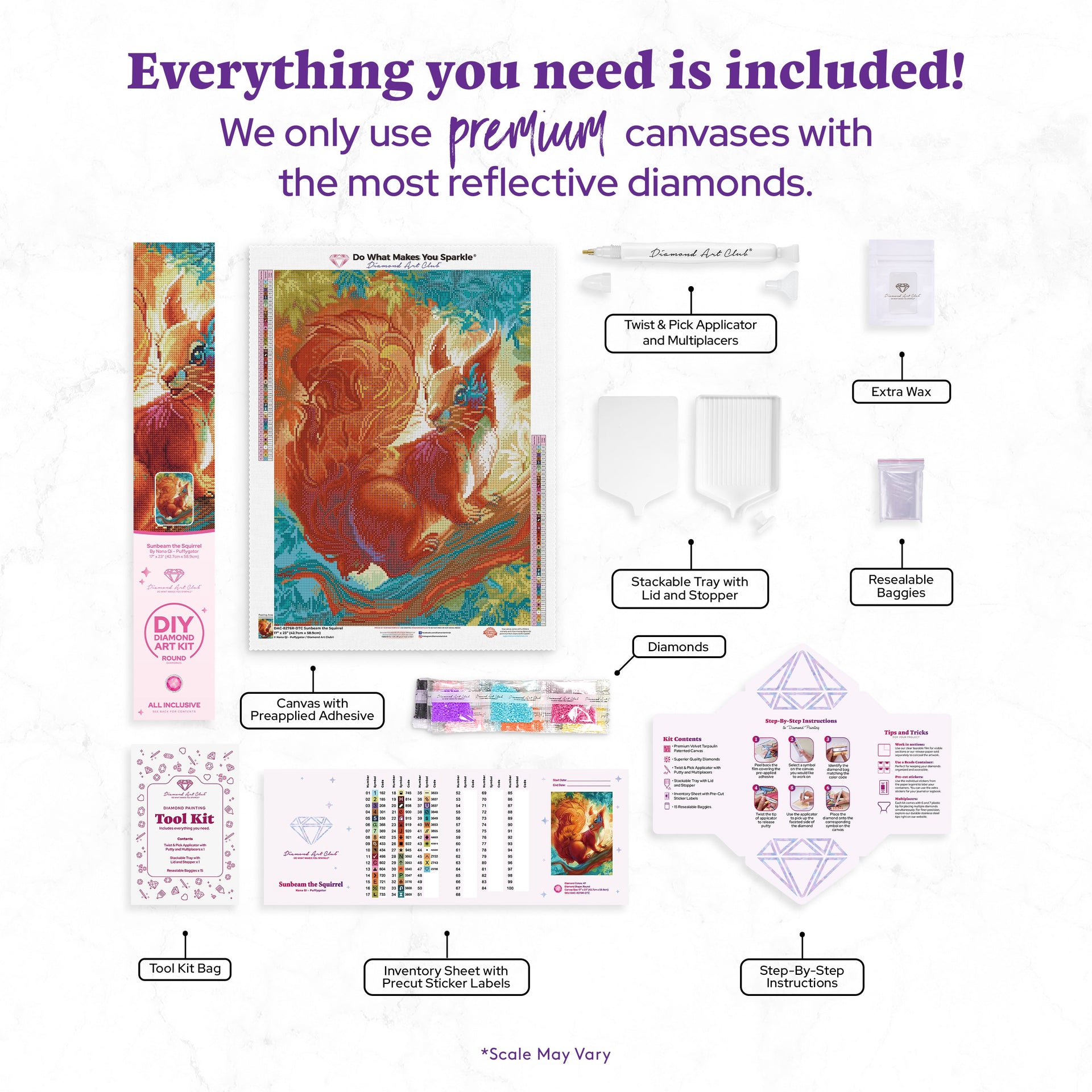 Diamond Painting Sunbeam the Squirrel 17" x 23" (42.7cm x 58.9cm) / Round With 47 Colors Including 3 ABs and 3 Fairy Dust Diamonds / 33,170