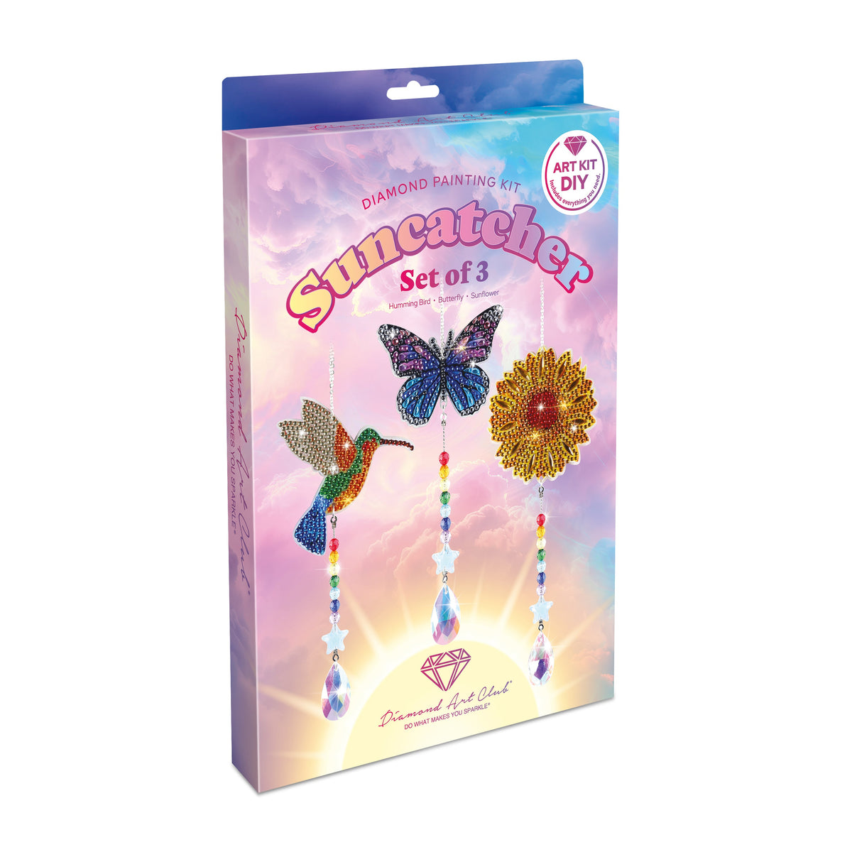 Diamond Painting Suncatchers - Hummingbird/Butterfly/Sunflower 4" x 4" (10cm x 10cm) / Round with 9 Colors including 9 Iridescent Diamonds / 5,089