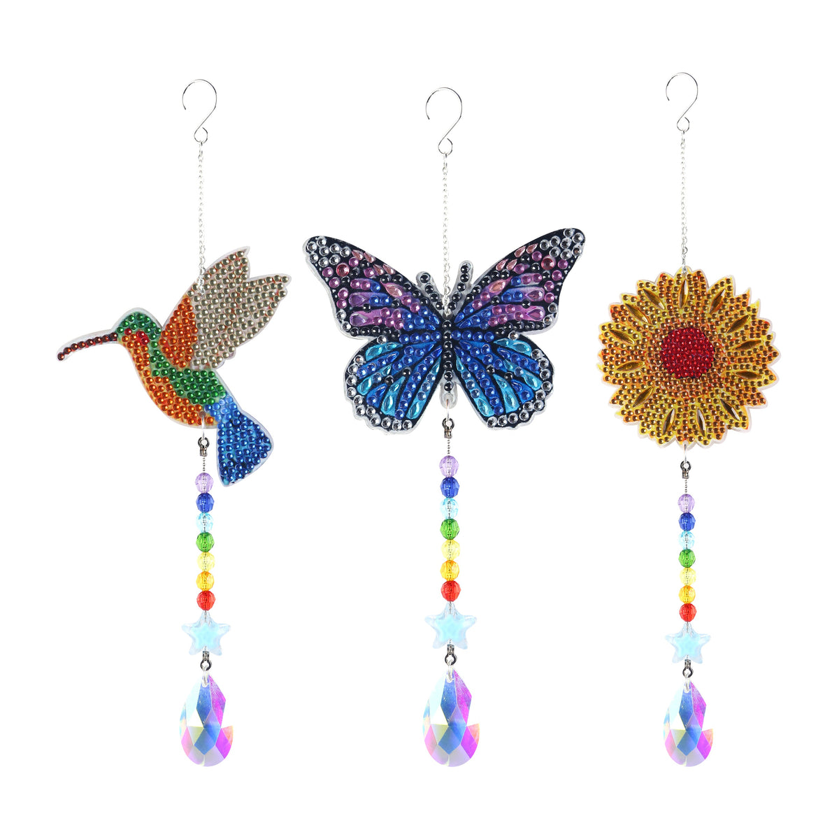 Diamond Painting Suncatchers - Hummingbird/Butterfly/Sunflower 4" x 4" (10cm x 10cm) / Round with 9 Colors including 9 Iridescent Diamonds / 5,089