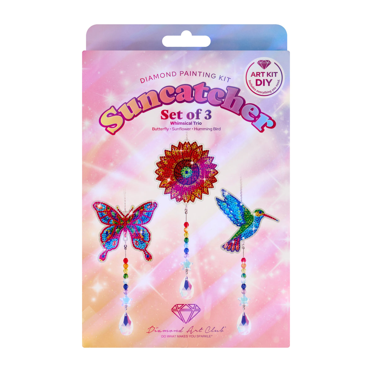 Diamond Painting Suncatchers - Hummingbird/Sunflower/Butterfly - Round 2 11.8" x 3.9" (30cm x 10cm) / Round with 13 Colors Including 10 Iridescent Diamonds and 3 Special Diamonds / 1,480