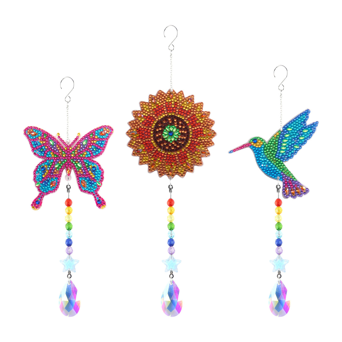 Diamond Painting Suncatchers - Hummingbird/Sunflower/Butterfly - Round 2 11.8" x 3.9" (30cm x 10cm) / Round with 13 Colors Including 10 Iridescent Diamonds and 3 Special Diamonds / 1,480