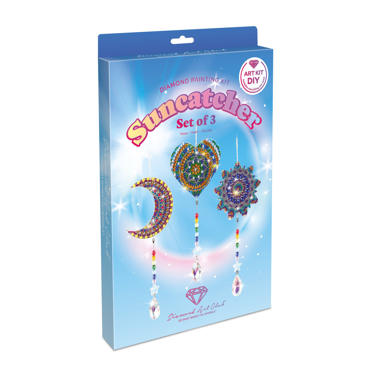 Diamond Painting Suncatchers - Moon/Heart/Mandala 4" x 4" (10cm x 10cm) / Round with 9 Colors including 9 Iridescent Diamonds / 5,089