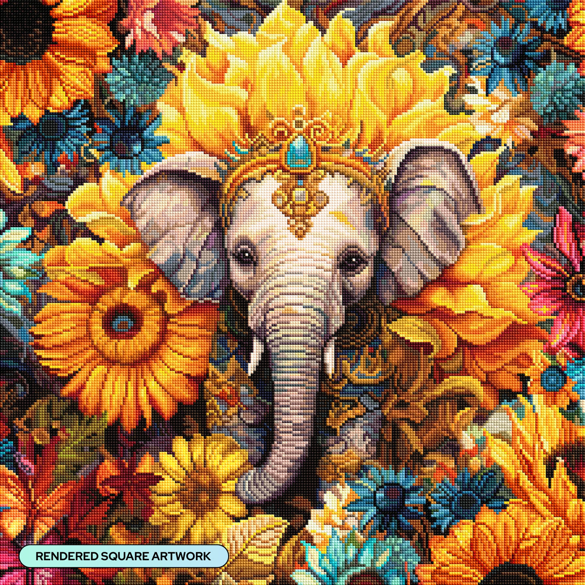 Diamond Painting Sunflower Bath 22" x 22" (55.8cm x 55.8cm) / Square with 81 Colors including 2 ABs and 4 Fairy Dust Diamonds / 50,176