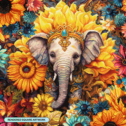 Diamond Painting Sunflower Bath 22" x 22" (55.8cm x 55.8cm) / Square with 81 Colors including 2 ABs and 4 Fairy Dust Diamonds / 50,176