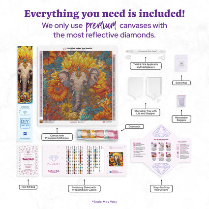 Diamond Painting Sunflower Bath 22" x 22" (55.8cm x 55.8cm) / Square with 81 Colors including 2 ABs and 4 Fairy Dust Diamonds / 50,176