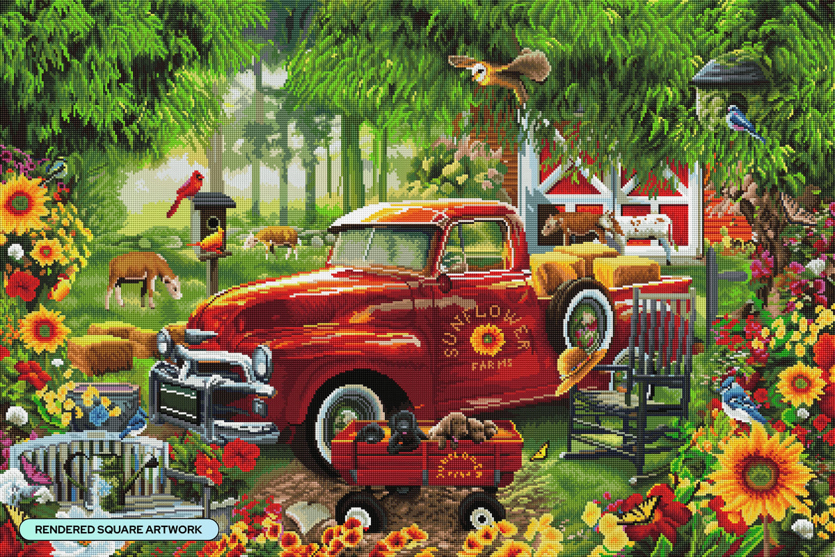 Diamond Painting Sunflower Farms 41.3" x 27.6" (104.8cm x 69.9cm) / Square with 66 Colors including 2 ABs and 4 Fairy Dust Diamonds / 118,301