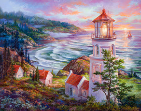 Diamond Painting Sunset at Heceta Head 35" x 27.6" (89cm x 70cm) / Square With 60 Colors Including 4 ABs and 1 Fairy Dust Diamonds / 100,317