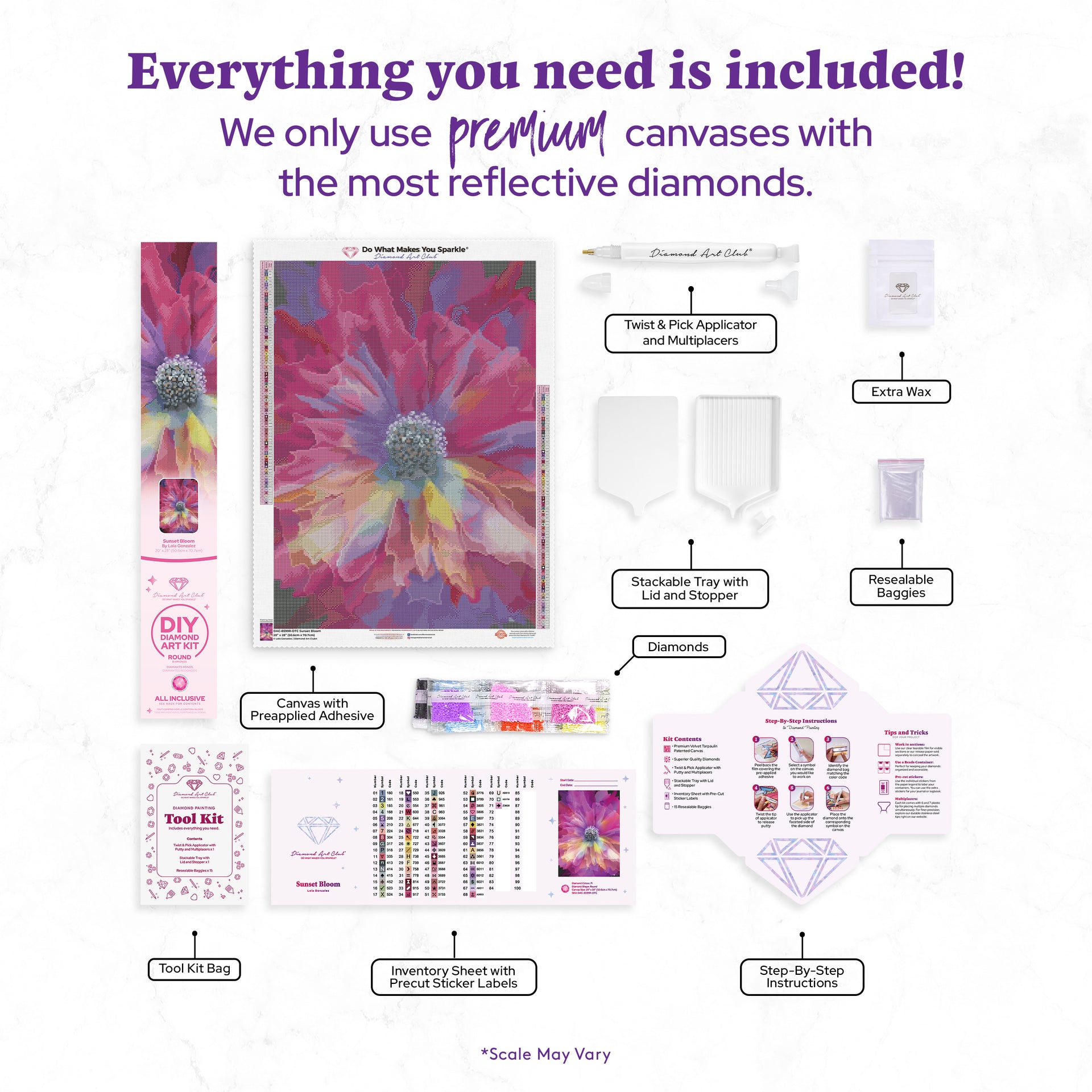 Diamond Painting Sunset Bloom 20" x 28" (50.6cm x 70.7cm) / Round with 71 Colors including 4 ABs and 1 Fairy Dust Diamond / 47,288