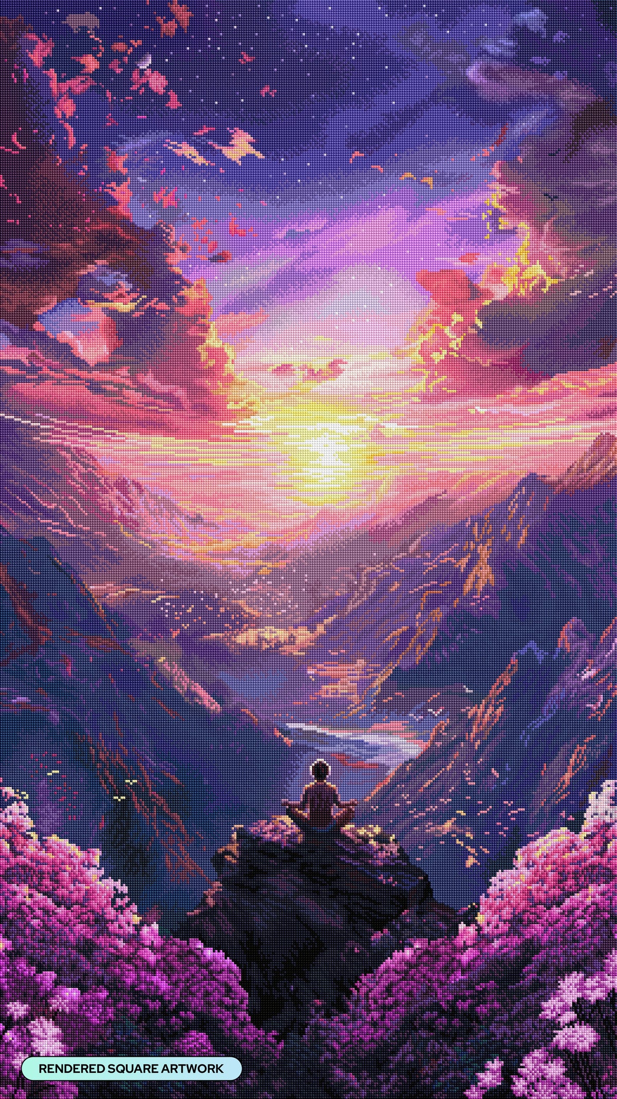 Diamond Painting Sunset Meditation 25.6" x 45.7" (65cm x 115.7cm) / Square with 64 Colors including 2 ABs and 2 Fairy Dust Diamonds / 121,365