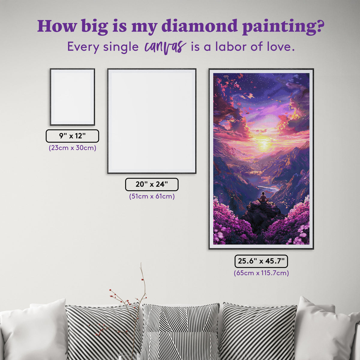 Diamond Painting Sunset Meditation 25.6" x 45.7" (65cm x 115.7cm) / Square with 64 Colors including 2 ABs and 2 Fairy Dust Diamonds / 121,365