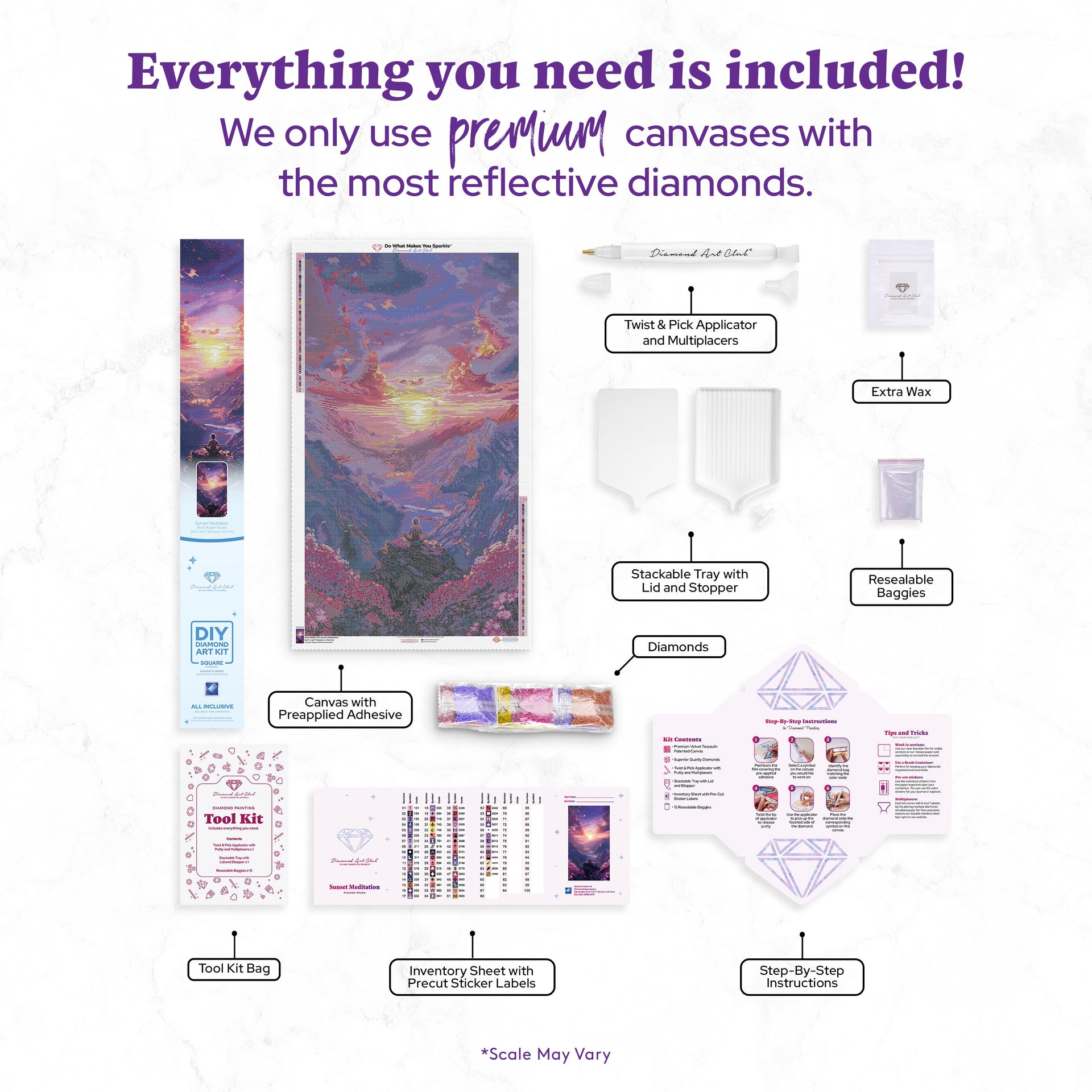 Diamond Painting Sunset Meditation 25.6" x 45.7" (65cm x 115.7cm) / Square with 64 Colors including 2 ABs and 2 Fairy Dust Diamonds / 121,365