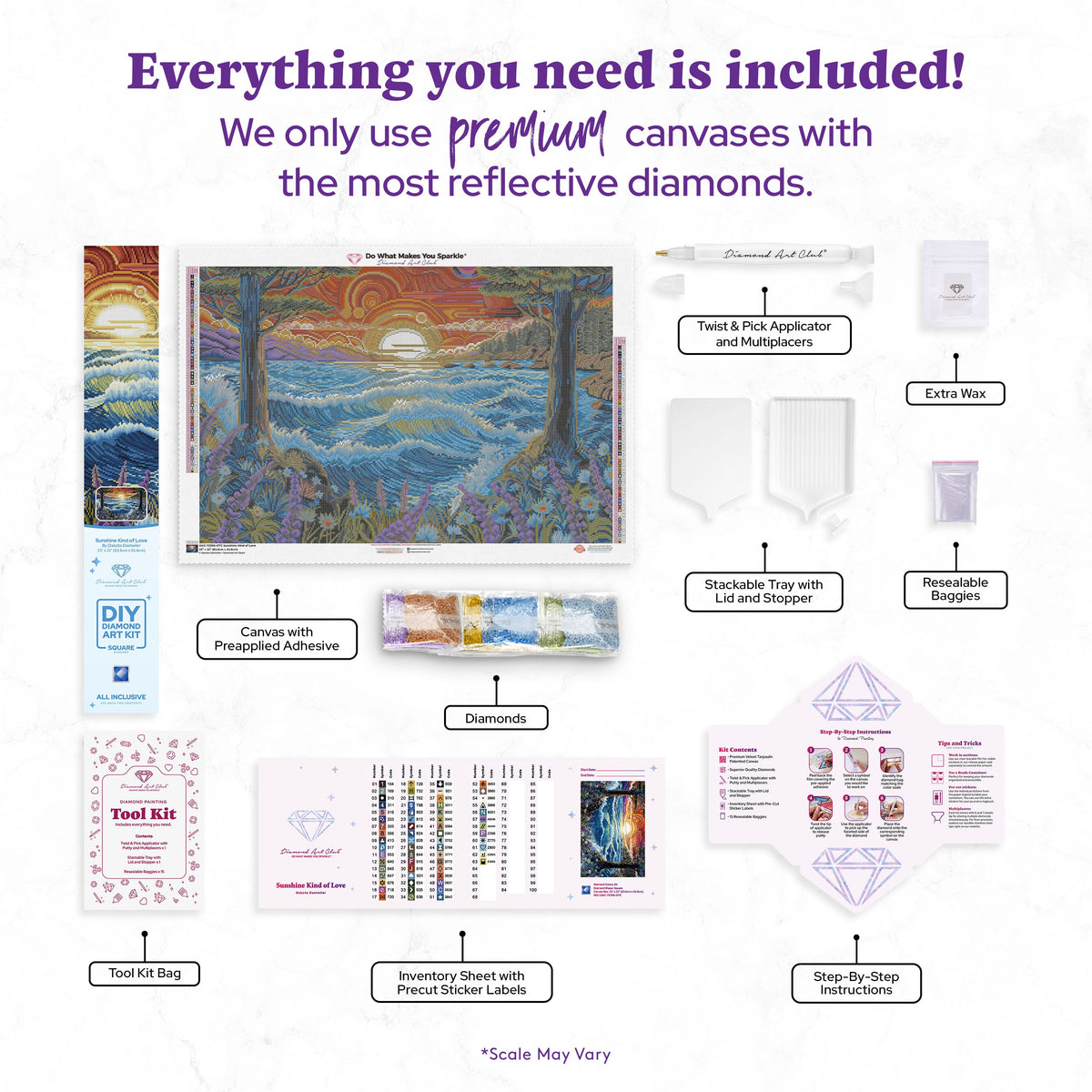 Diamond Painting Sunshine Kind of Love 33" x 22" (83.6cm x 55.8cm) / Square with 63 Colors including 2 ABs and 5 Fairy Dust Diamonds / 75,264