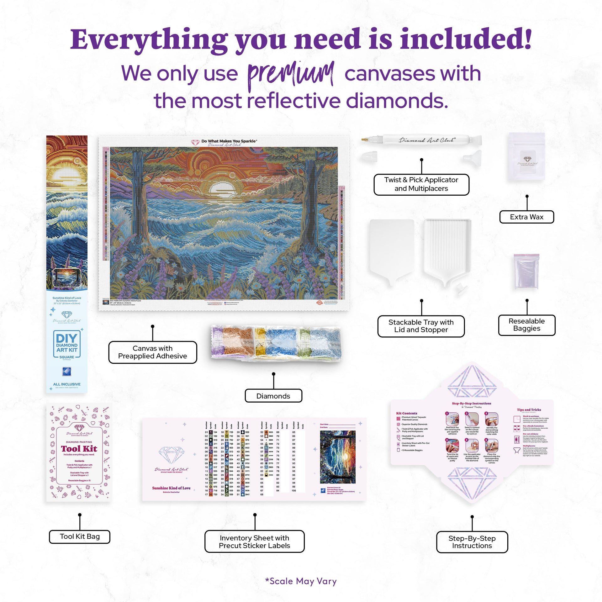 Diamond Painting Sunshine Kind of Love 33" x 22" (83.6cm x 55.8cm) / Square with 63 Colors including 2 ABs and 5 Fairy Dust Diamonds / 75,264