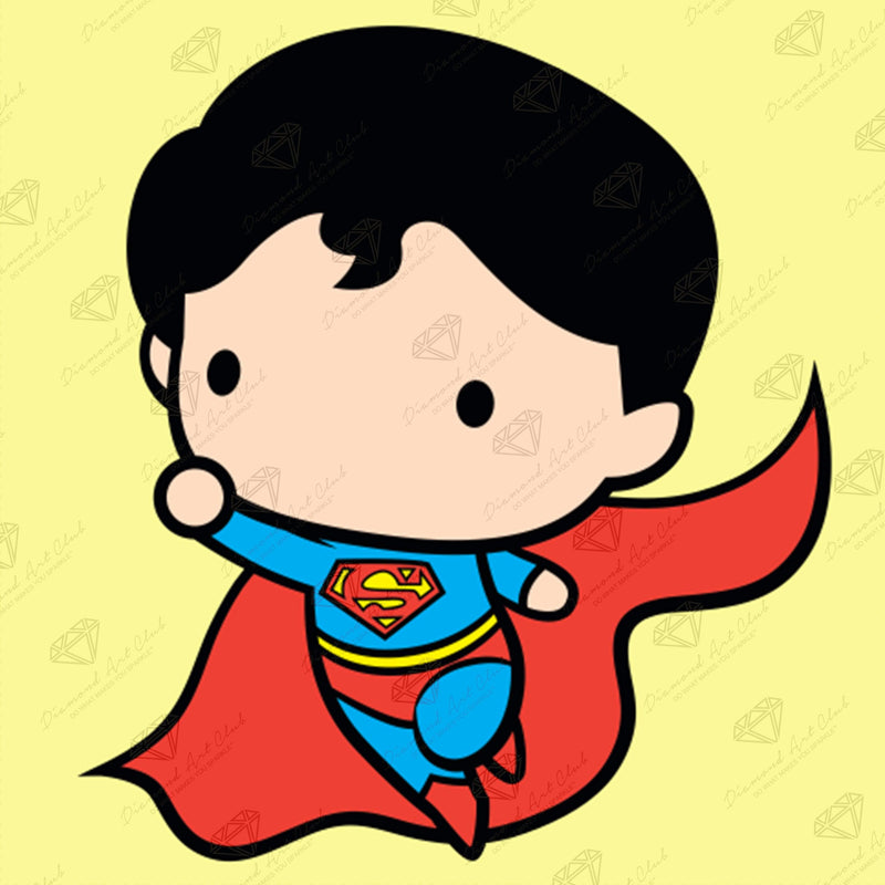 Diamond Painting Superman Chibi 9" x 9" (22.7cm x 22.7cm) / Round With 6 Colors including 2 AB Diamonds / 6,561