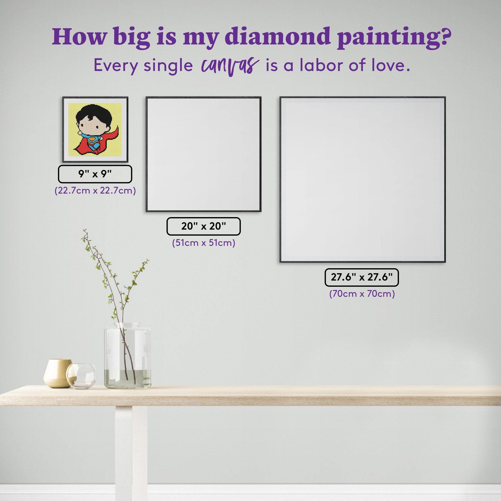 Diamond Painting Superman Chibi 9" x 9" (22.7cm x 22.7cm) / Round With 6 Colors including 2 AB Diamonds / 6,561