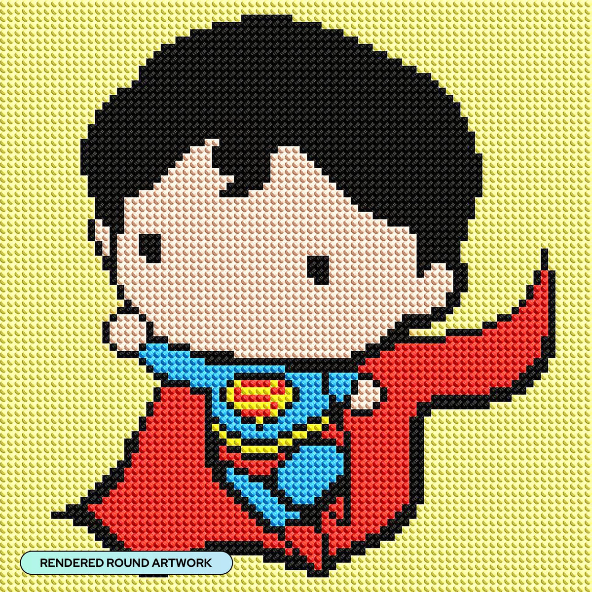 Diamond Painting Superman Chibi 9" x 9" (22.7cm x 22.7cm) / Round With 6 Colors including 2 AB Diamonds / 6,561