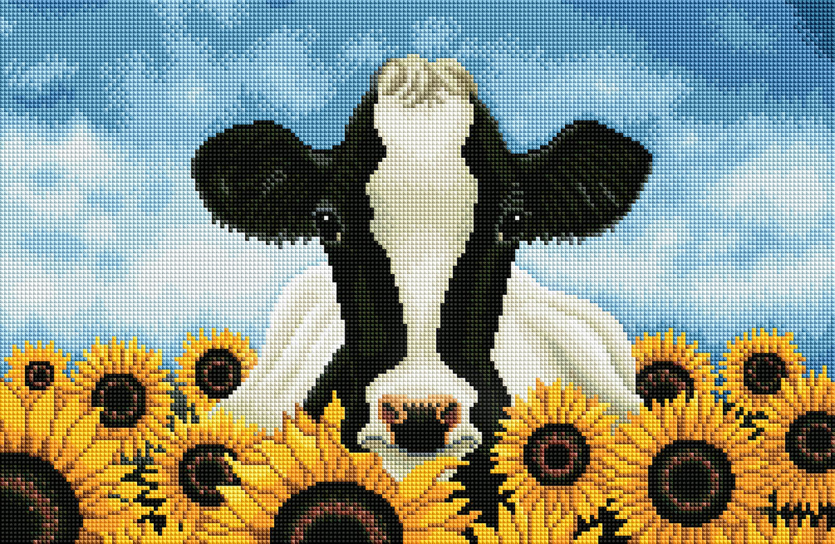 Diamond Painting Surrounded by Sunflowers 20" x 13″ (51cm x 33cm) / Square with 31 Colors including 2 ABs / 26,297