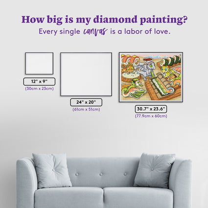 Diamond Painting Sushi Whelps Making Sushi 30.7" x 23.6" (77.9cm x 60cm) / Square With 61 Colors Including 1 AB and 6 Fairy Dust Diamonds / 75,433