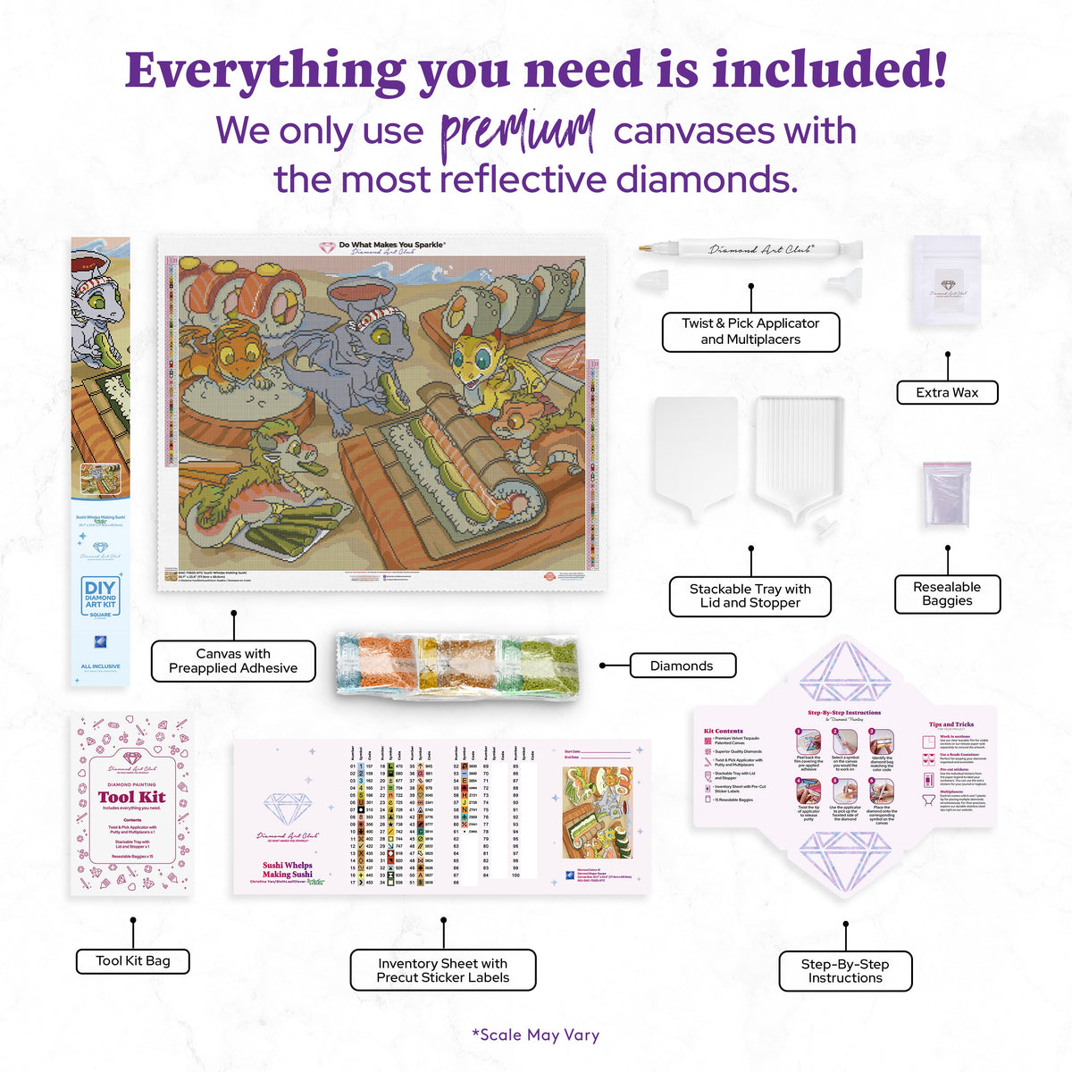 Diamond Painting Sushi Whelps Making Sushi 30.7" x 23.6" (77.9cm x 60cm) / Square With 61 Colors Including 1 AB and 6 Fairy Dust Diamonds / 75,433