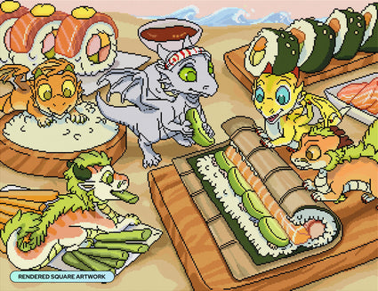 Diamond Painting Sushi Whelps Making Sushi 30.7" x 23.6" (77.9cm x 60cm) / Square With 61 Colors Including 1 AB and 6 Fairy Dust Diamonds / 75,433