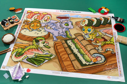 Diamond Painting Sushi Whelps Making Sushi 30.7" x 23.6" (77.9cm x 60cm) / Square With 61 Colors Including 1 AB and 6 Fairy Dust Diamonds / 75,433