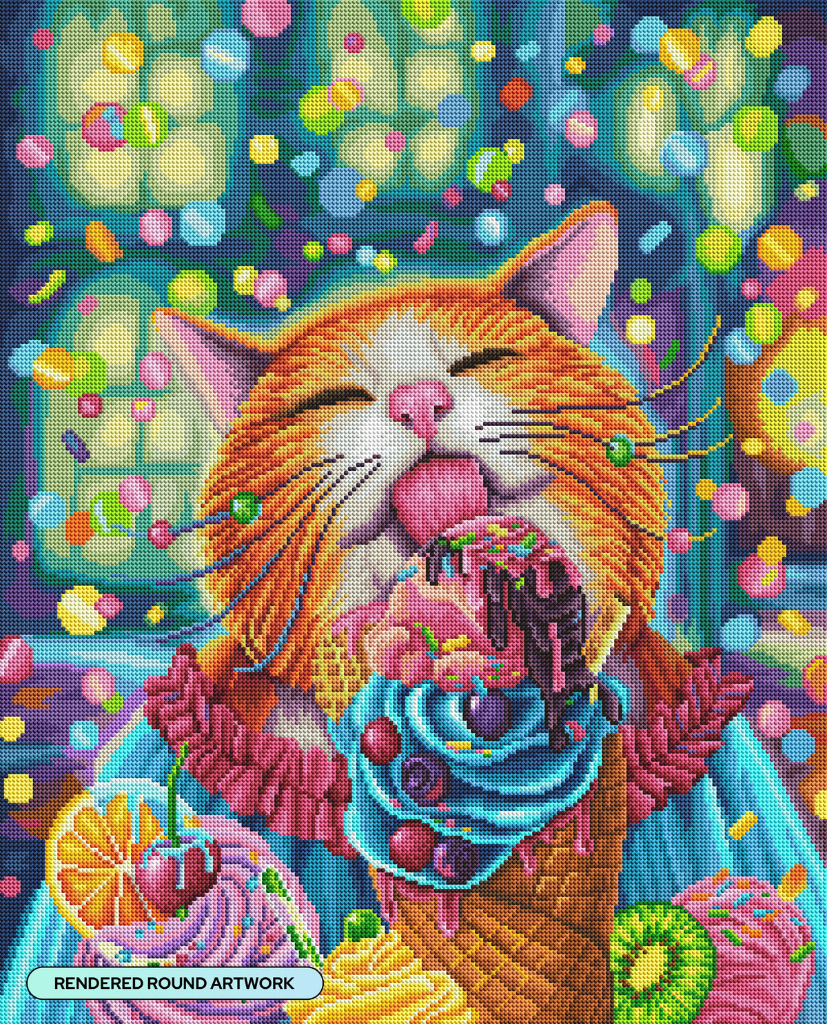 Diamond Painting Sweet Cat 22" x 27" (55.6cm x 68.8cm) / Round with 56 Colors including 3 ABs and 4 Fairy Dust Diamonds / 50,500