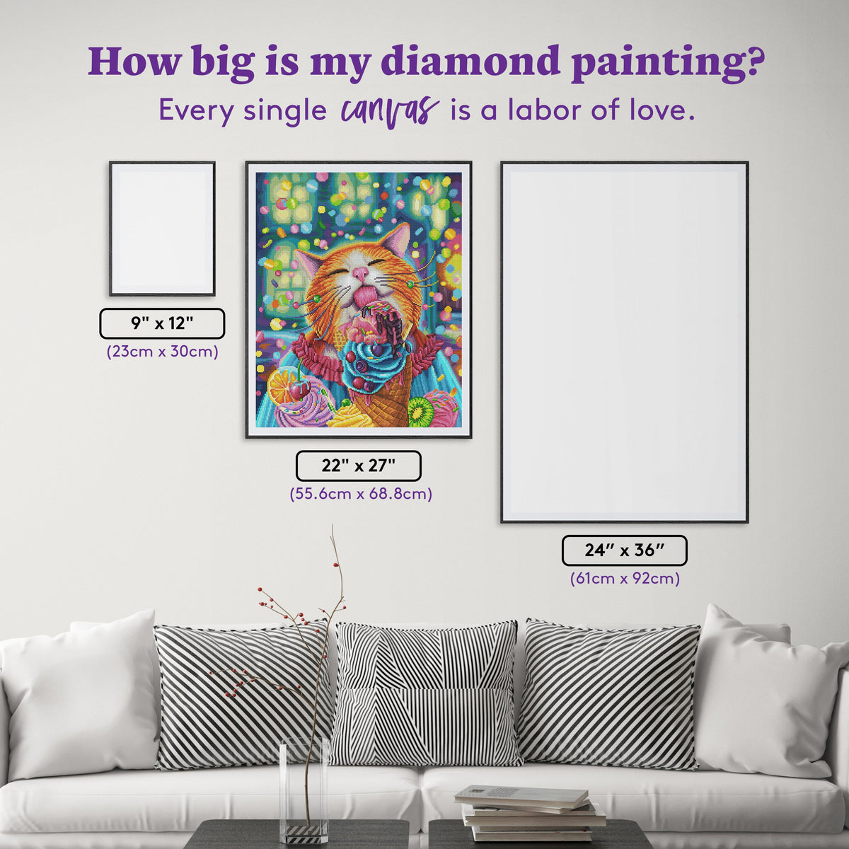 Diamond Painting Sweet Cat 22" x 27" (55.6cm x 68.8cm) / Round with 56 Colors including 3 ABs and 4 Fairy Dust Diamonds / 50,500
