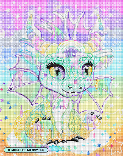 Diamond Painting Sweet Pastel Lil Dragonz 22" x 28" (55.6cm x 70.7cm) / Round with 48 Colors including 1 AB and 3 Fairy Dust Diamonds / 51,914