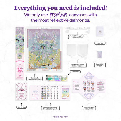 Diamond Painting Sweet Pastel Lil Dragonz 22" x 28" (55.6cm x 70.7cm) / Round with 48 Colors including 1 AB and 3 Fairy Dust Diamonds / 51,914