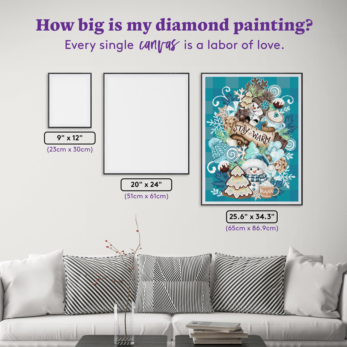 Diamond Painting Sweet Snowman Stack 25.6" x 34.3" (65cm x 86.9cm) / Square with 74 Colors including 2 ABs and 1 Iridescent Diamond and 1 Special Diamond and 4 Fairy Dust Diamonds / 91,089