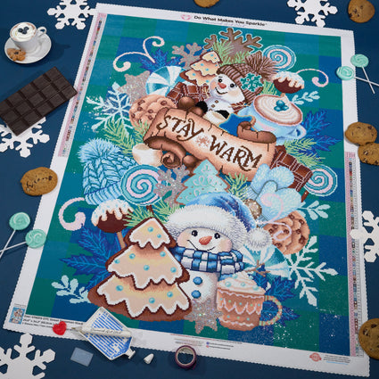 Diamond Painting Sweet Snowman Stack 25.6" x 34.3" (65cm x 86.9cm) / Square with 74 Colors including 2 ABs and 1 Iridescent Diamond and 1 Special Diamond and 4 Fairy Dust Diamonds / 91,089