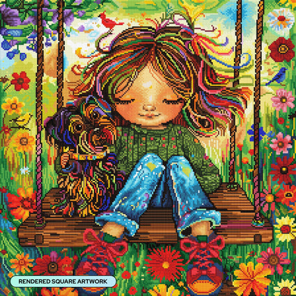 Diamond Painting Swinging Spring 22" x 22" (55.8cm x 55.8cm) / Square with 95 Colors including 2 ABs and 4 Fairy Dust Diamonds / 50,176