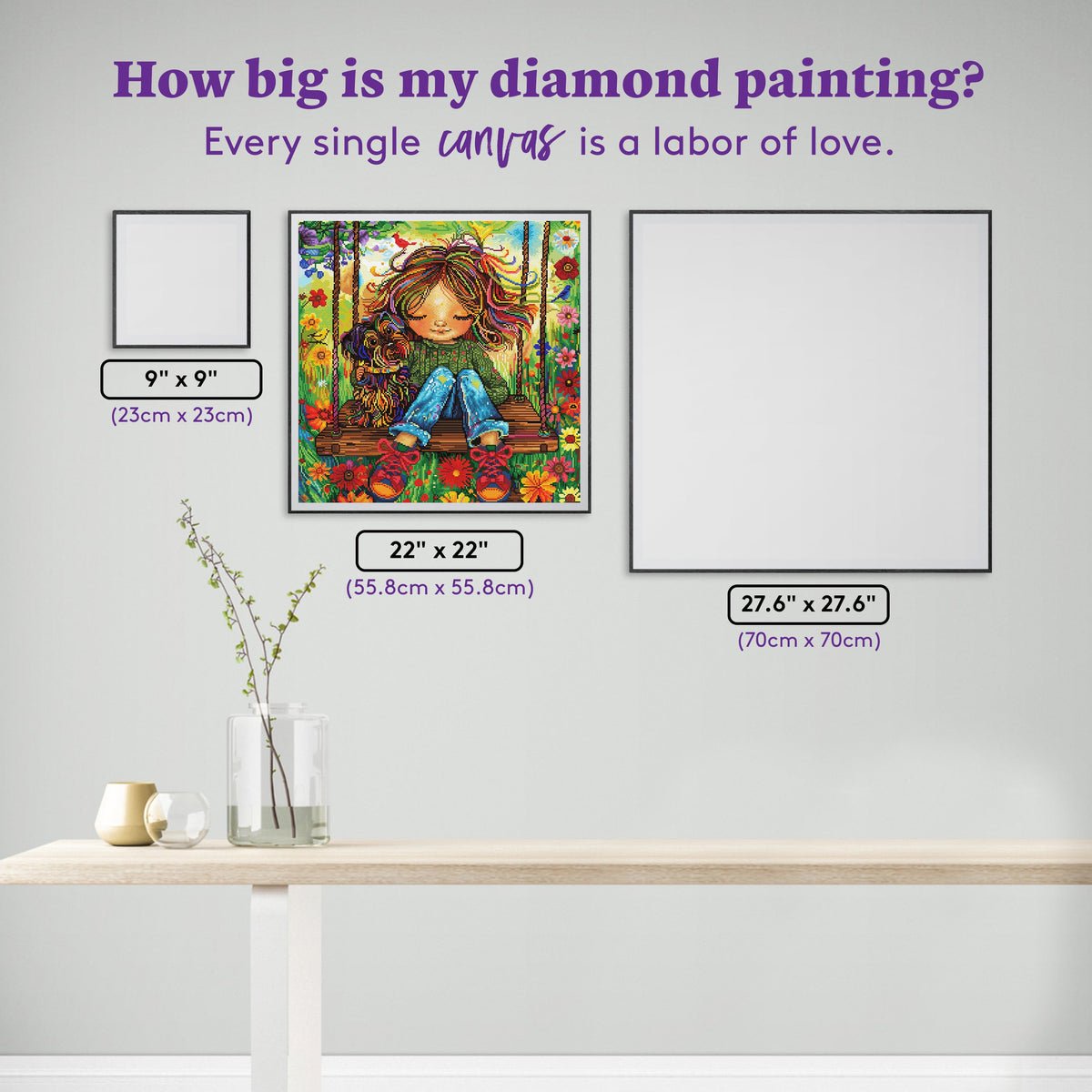 Diamond Painting Swinging Spring 22" x 22" (55.8cm x 55.8cm) / Square with 95 Colors including 2 ABs and 4 Fairy Dust Diamonds / 50,176