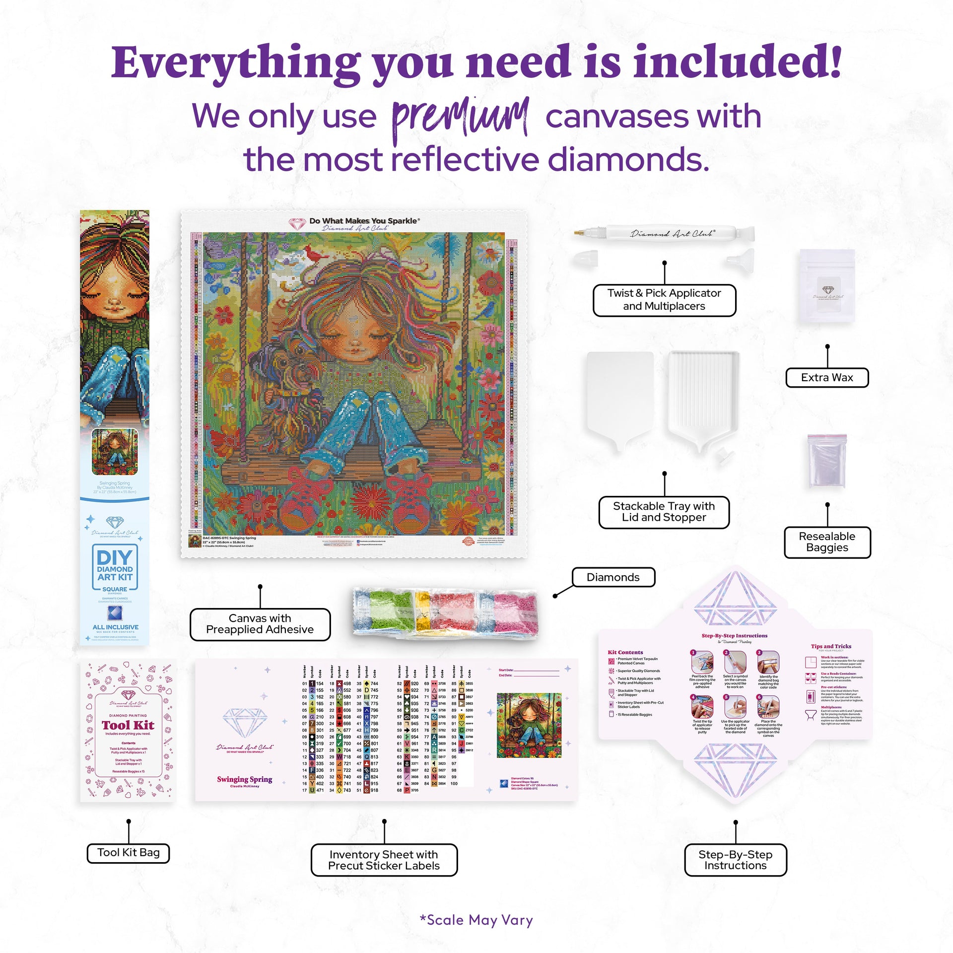 Diamond Painting Swinging Spring 22" x 22" (55.8cm x 55.8cm) / Square with 95 Colors including 2 ABs and 4 Fairy Dust Diamonds / 50,176