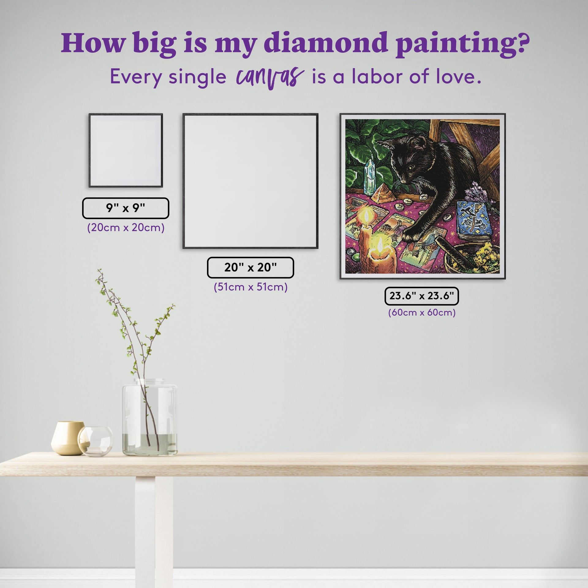 Diamond Painting Tarot Cat 23.6" x 23.6" (60cm x 60cm) / Square with 75 Colors including 2 ABs and 1 Iridescent Diamond and 4 Fairy Dust Diamonds / 58,081