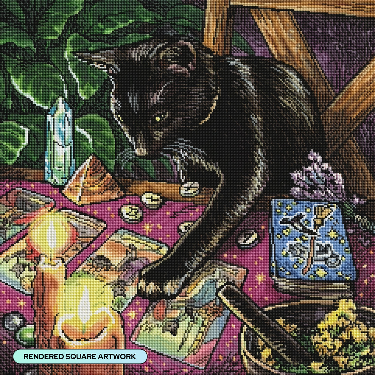 Diamond Painting Tarot Cat 23.6" x 23.6" (60cm x 60cm) / Square with 75 Colors including 2 ABs and 1 Iridescent Diamond and 4 Fairy Dust Diamonds / 58,081
