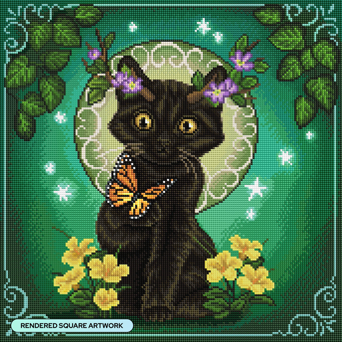 Diamond Painting Taurus Zodiac Kitten 17" x 17" (42.8cm x 42.8cm) / Square with 48 Colors including 2 AB and 1 Frosted Diamond and 2 Fairy Dust Diamonds / 29,584