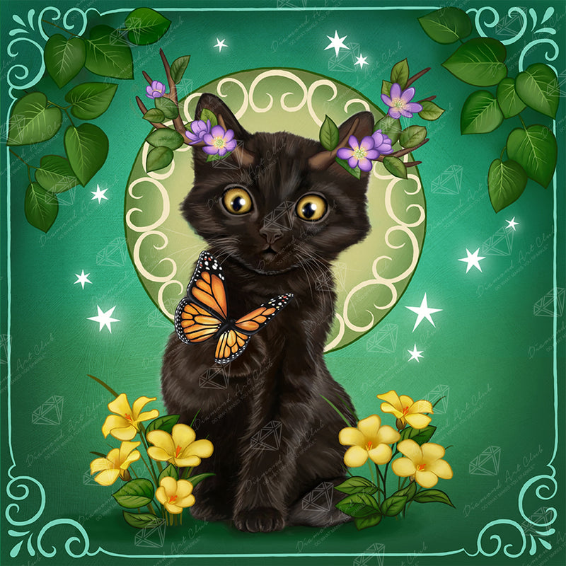 Diamond Painting Taurus Zodiac Kitten 17" x 17" (42.8cm x 42.8cm) / Square with 48 Colors including 2 AB and 1 Frosted Diamond and 2 Fairy Dust Diamonds / 29,584