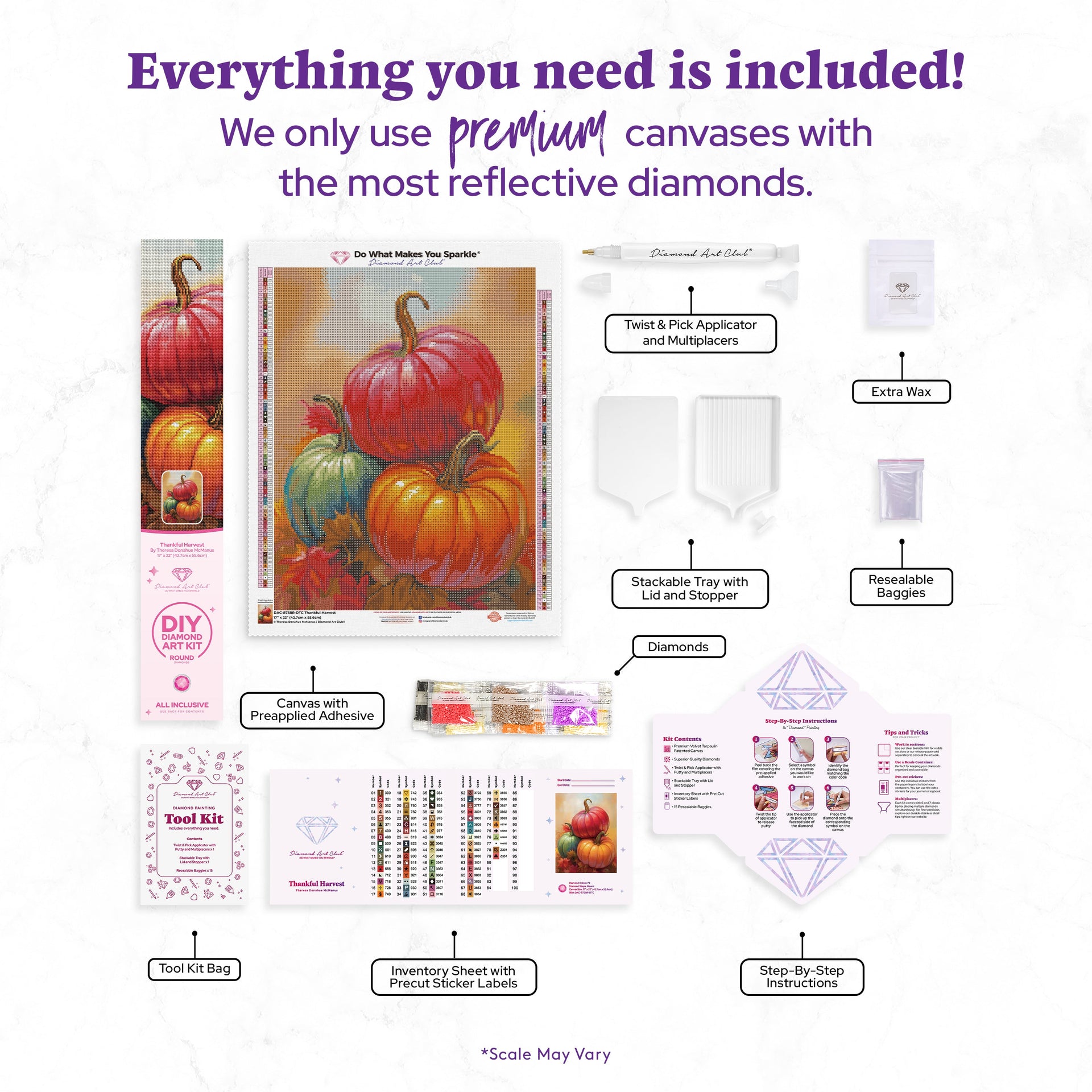 Diamond Painting Thankful Harvest 17" x 22" (42.7cm x 55.6cm) / Round with 79 Colors including 4 ABs and 2 Fairy Dust Diamonds / 31,310