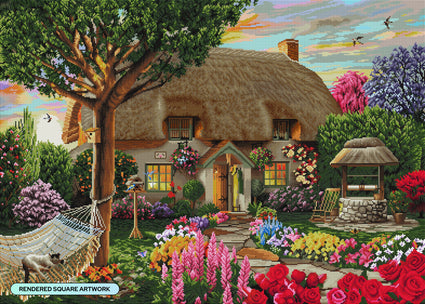Diamond Painting Thatched Cottage 38.6" x 27.6" (97.8cm x 69.9cm) / Square with 80 Colors including 4 ABs and 2 Fairy Dust Diamonds / 110,433