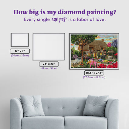 Diamond Painting Thatched Cottage 38.6" x 27.6" (97.8cm x 69.9cm) / Square with 80 Colors including 4 ABs and 2 Fairy Dust Diamonds / 110,433