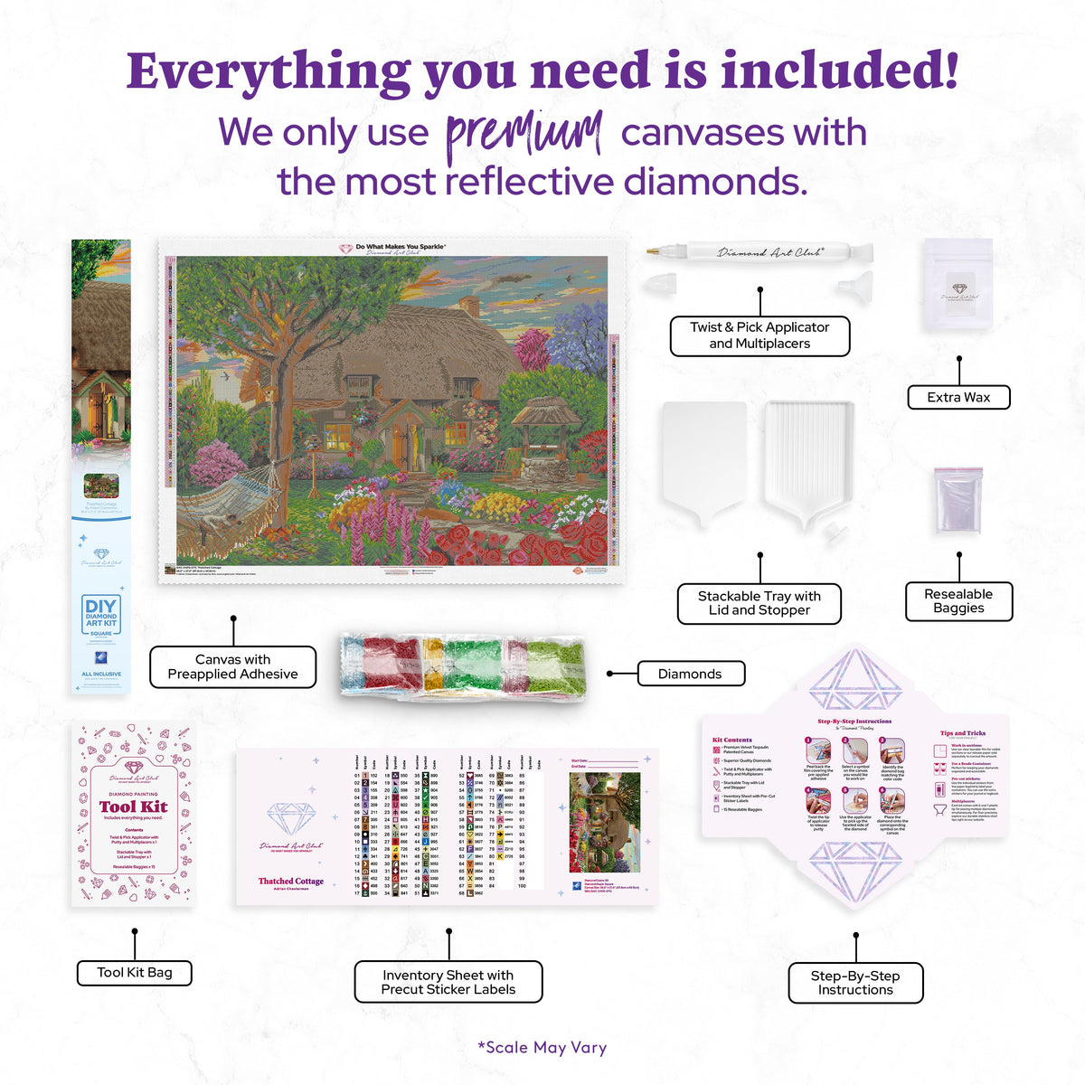 Diamond Painting Thatched Cottage 38.6" x 27.6" (97.8cm x 69.9cm) / Square with 80 Colors including 4 ABs and 2 Fairy Dust Diamonds / 110,433