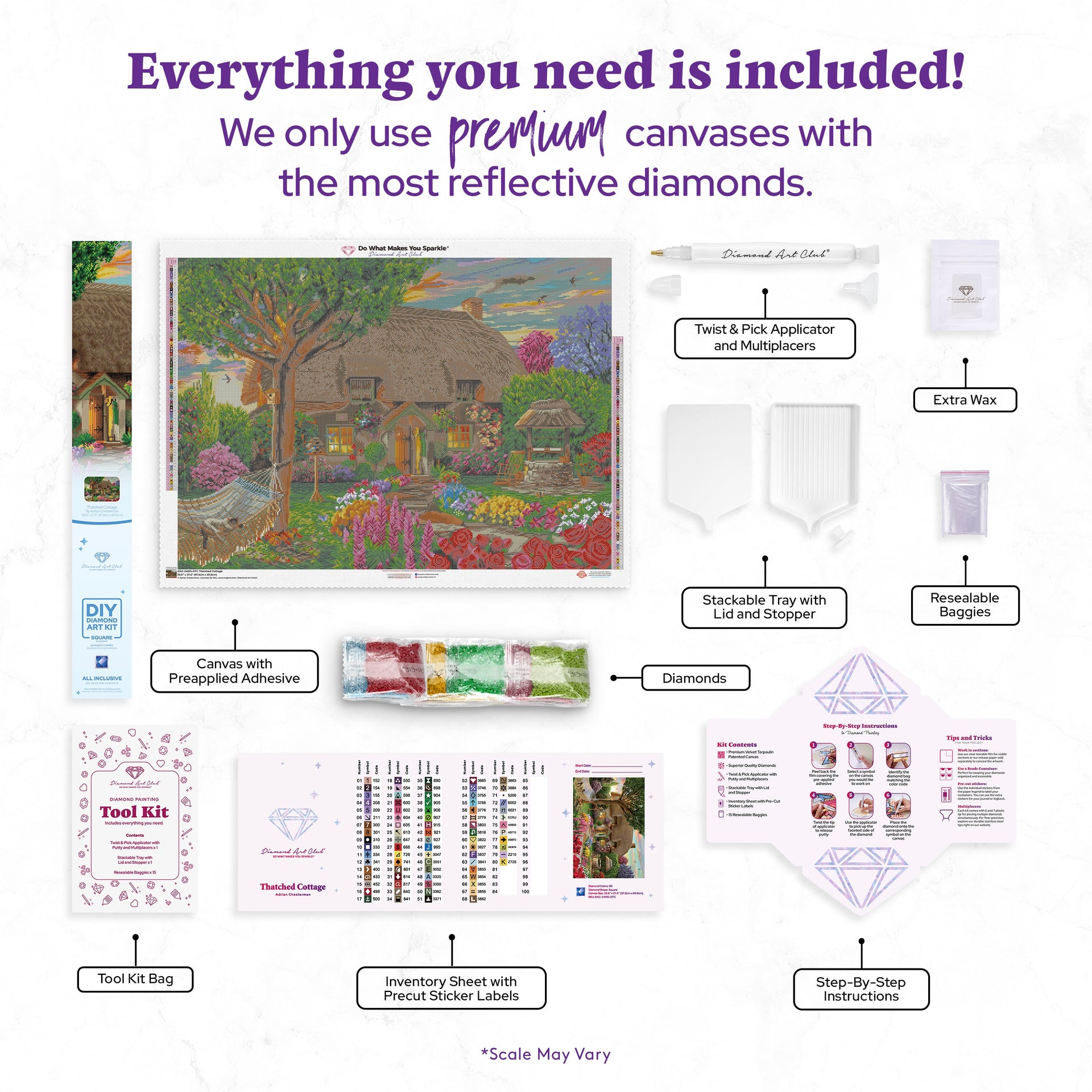 Diamond Painting Thatched Cottage 38.6" x 27.6" (97.8cm x 69.9cm) / Square with 80 Colors including 4 ABs and 2 Fairy Dust Diamonds / 110,433