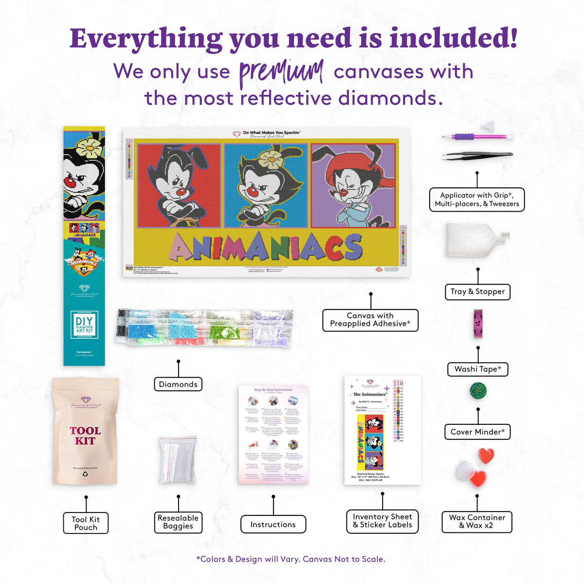 Diamond Painting The Animaniacs™ 35" x 17" (88.9cm x 42.8cm) / Square with 19 Colors including 4 ABs / 61,404