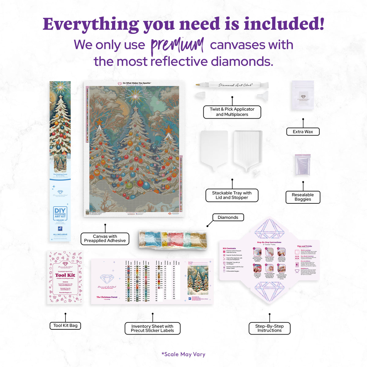 Diamond Painting The Christmas Forest 25.6" x 35.8" (65cm x 90.8cm) / Square With 62 Colors Including 3 ABs and 1 Iridescent Diamond and 3 Fairy Dust Diamonds / 95,265